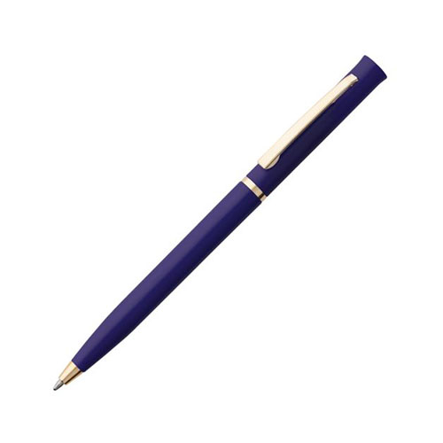 Поворотная пластиковая ручка с логотипом (золото) Синий
