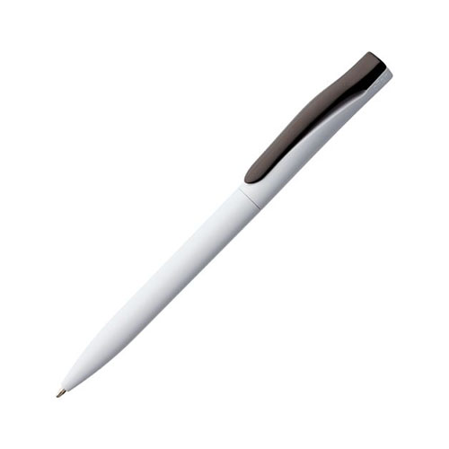 Поворотная белая пластиковая ручка с цветным клипом и логотипом Черный