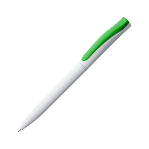 Поворотная белая пластиковая ручка с цветным клипом и логотипом Зеленый