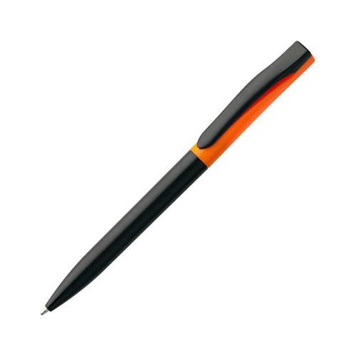 Двухцветная пластиковая ручка с логотипом (глянцевая) черно-оранжевая