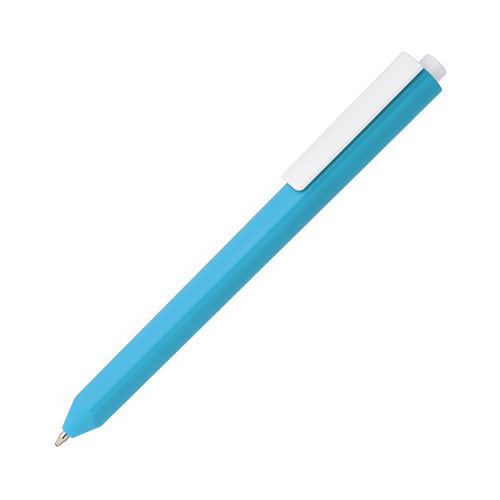 Нажимная пластиковая ручка с логотипом Голубой
