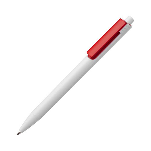 Белая пластиковая ручка с цветным клипом и логотипом Красный