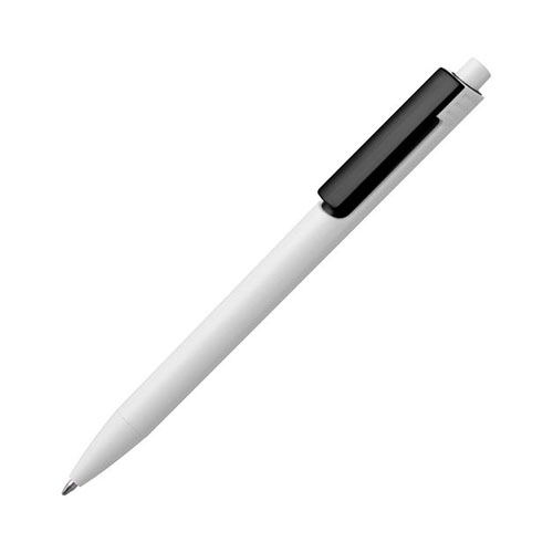 Белая пластиковая ручка с цветным клипом и логотипом Черный