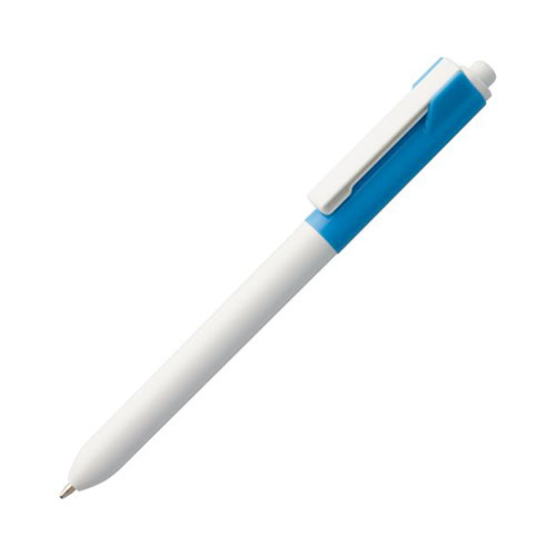 Пластиковая ручка с логотипом (белый корпус с цветной вставкой) Голубой