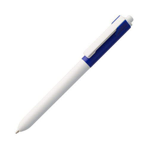 Пластиковая ручка с логотипом (белый корпус с цветной вставкой) Темно-синий