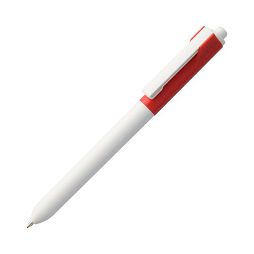 Пластиковая ручка с логотипом (белый корпус с цветной вставкой) Красный