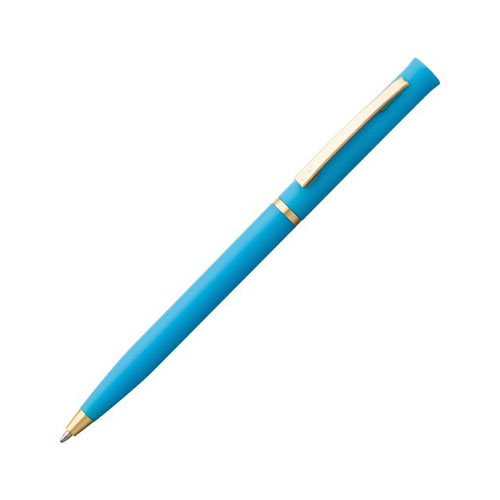Поворотная пластиковая ручка с логотипом (золото) Голубой