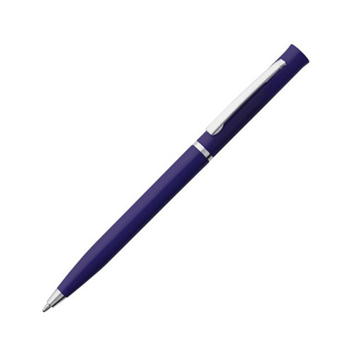Поворотная пластиковая ручка с логотипом (серебро) Темно-синий