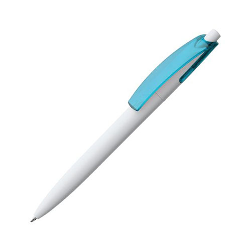 Пластиковая ручка с цветным клипом с логотипом Голубой