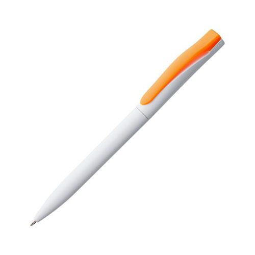 Поворотная белая пластиковая ручка с цветным клипом и логотипом Оранжевый