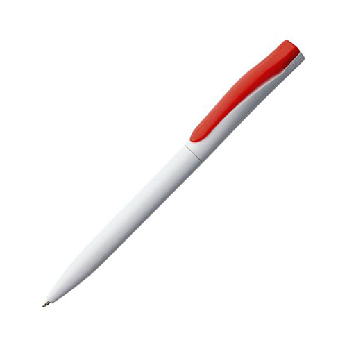 Поворотная белая пластиковая ручка с цветным клипом и логотипом Красный