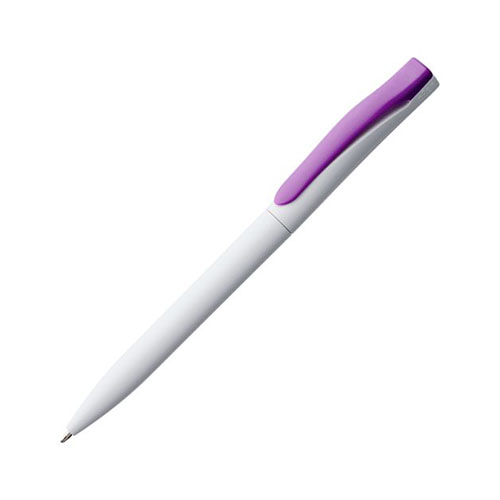 Поворотная белая пластиковая ручка с цветным клипом и логотипом Фиолетовый