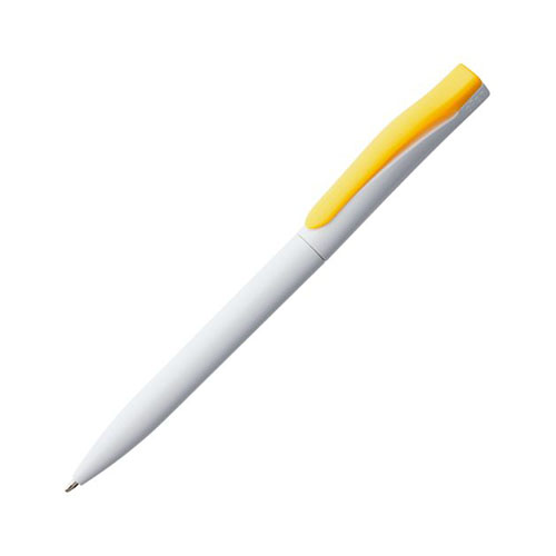 Поворотная белая пластиковая ручка с цветным клипом и логотипом Желтый