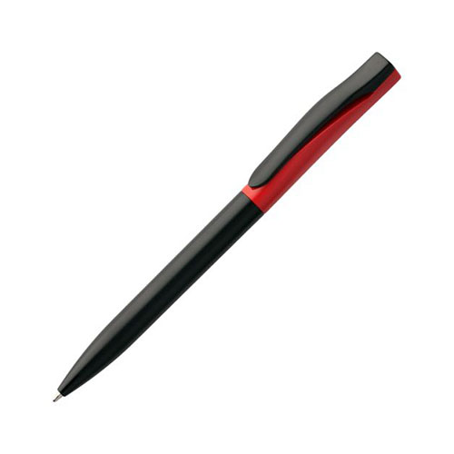 Двухцветная пластиковая ручка с логотипом (глянцевая) черно-красная