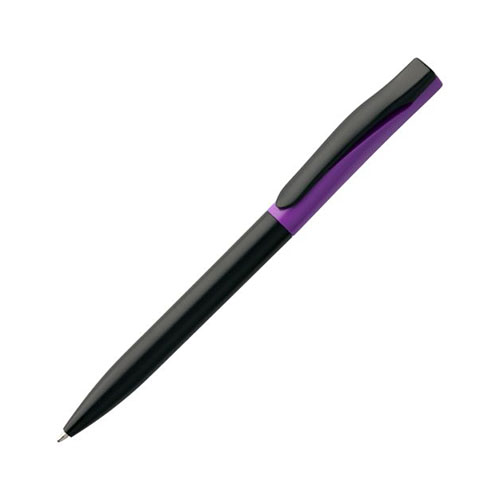 Двухцветная пластиковая ручка с логотипом (глянцевая) черно-фиолетовая