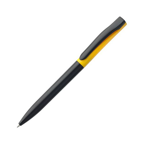 Двухцветная пластиковая ручка с логотипом (глянцевая) черно-желтая
