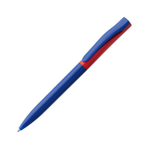 Двухцветная пластиковая ручка с логотипом (глянцевая) сине-красная
