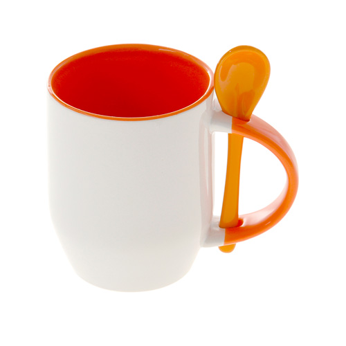 Цветная кружка (внутри и ручка) с ложкой с логотипом Оранжевый