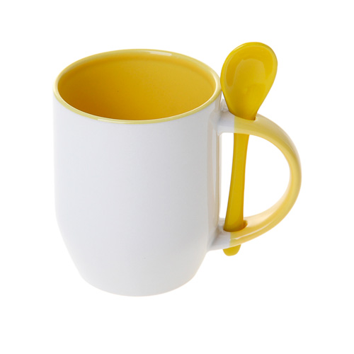 Цветная кружка (внутри и ручка) с ложкой с логотипом Желтый