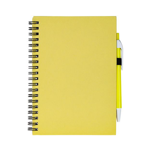 Блокнот на пружине с логотипом и ручкой Желтый