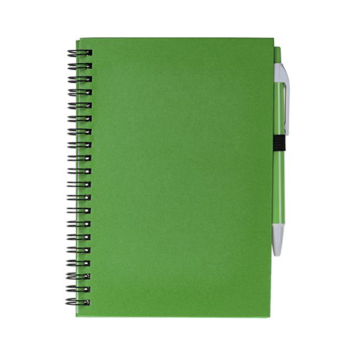 Блокнот на пружине с логотипом и ручкой Зеленый