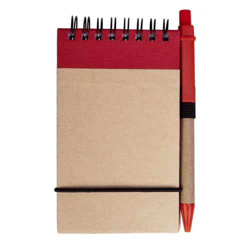 Эко блокнот на кольцах с ручкой и логотипом Красный