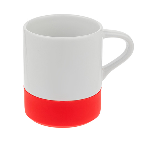 Белая кружка с цветной силиконовой подставкой с логотипом (360 мл) Красный