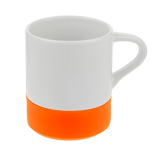 Белая кружка с цветной силиконовой подставкой с логотипом (360 мл) Оранжевый