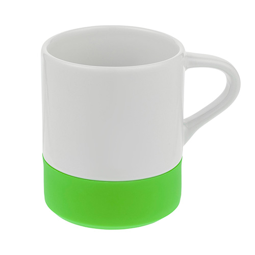Белая кружка с цветной силиконовой подставкой с логотипом (360 мл) Зеленая