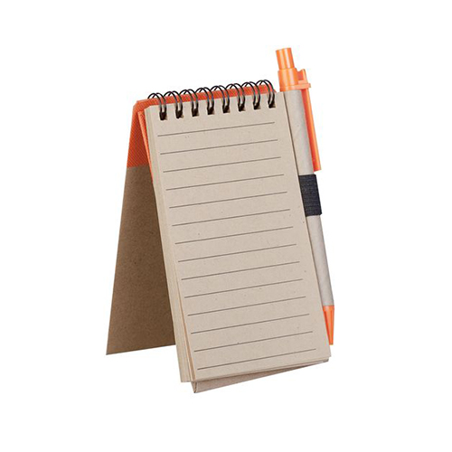 Эко блокнот на кольцах с ручкой и логотипом Оранжевый