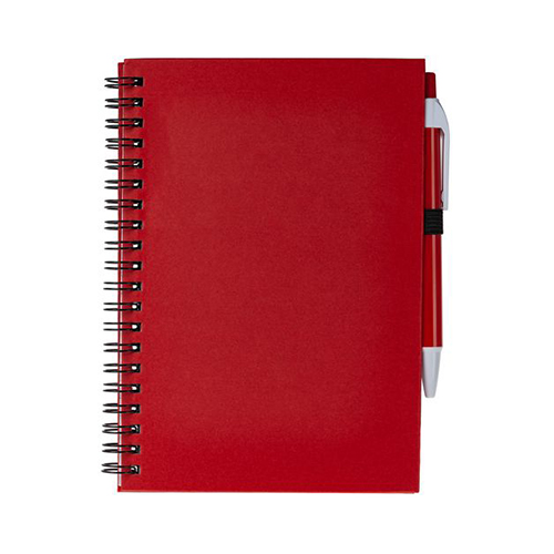 Блокнот на пружине с логотипом и ручкой Красный