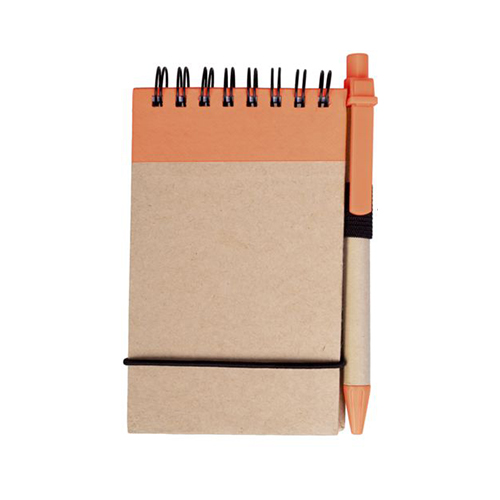 Эко блокнот на кольцах с ручкой и логотипом Оранжевый
